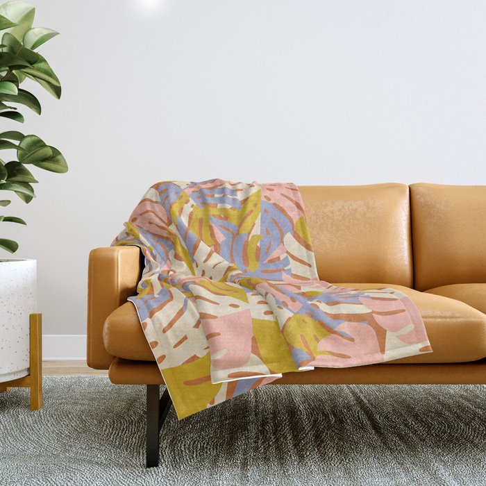 Color Block Monstera Pink + Lavender Throw Blanket Gallery Image 1