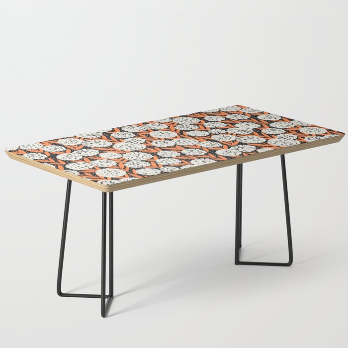 Blooming Abstract White and Orange Allium Flowers on Black Coffee Table Gallery Image 1