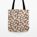 Blooming Abstract White and Orange Allium Flowers on Black Tote Bag Gallery Image 1
