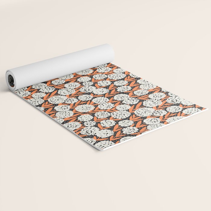 Blooming Abstract White and Orange Allium Flowers on Black Yoga Mat Gallery Image 2