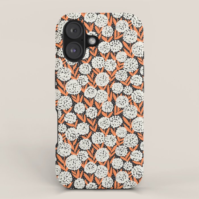 Blooming Abstract White and Orange Allium Flowers on Black iPhone Case Gallery Image 1