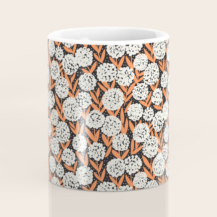 Blooming Abstract White and Orange Allium Flowers on Black Coffee Mug Gallery Image 4