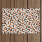 Blooming Abstract White and Orange Allium Flowers on Black Outdoor Rug Gallery Image 1