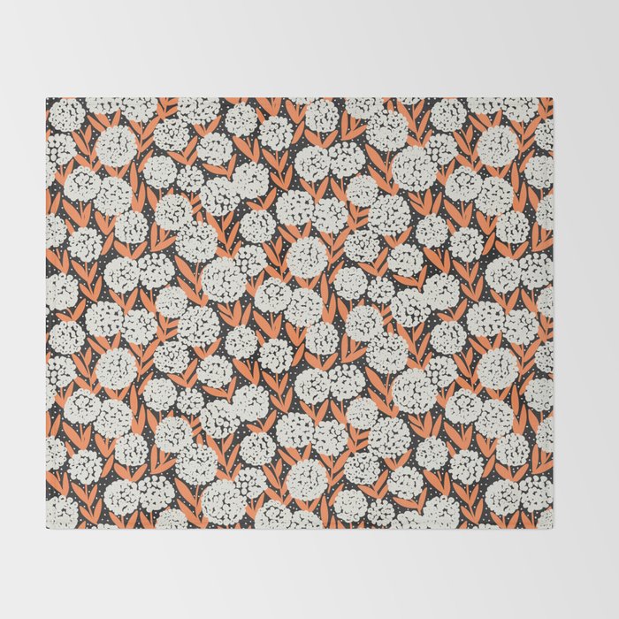 Blooming Abstract White and Orange Allium Flowers on Black Throw Blanket Gallery Image 2