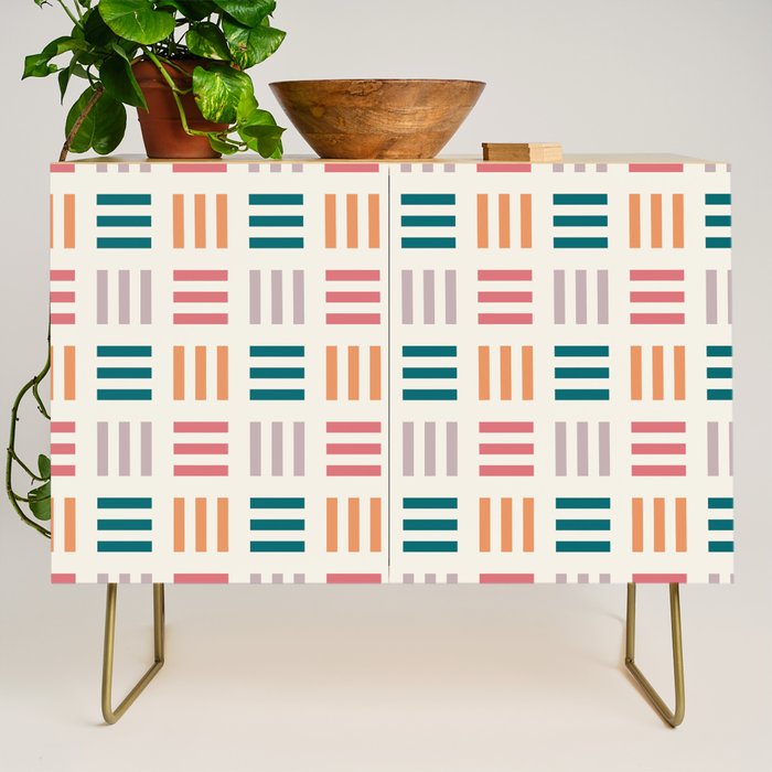 Modern Geometric Color Block Pattern Credenza Gallery Image 1