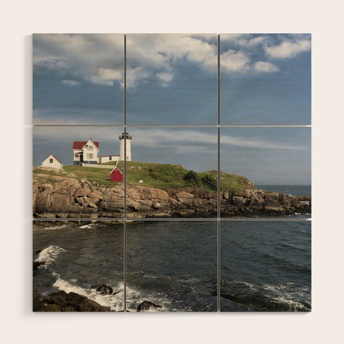 Nubble Lighthouse in Summer Wood Wall Art Gallery Image 1