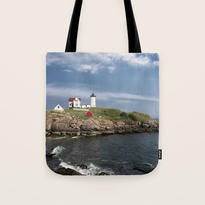 Nubble Lighthouse in Summer Tote Bag Gallery Image 1
