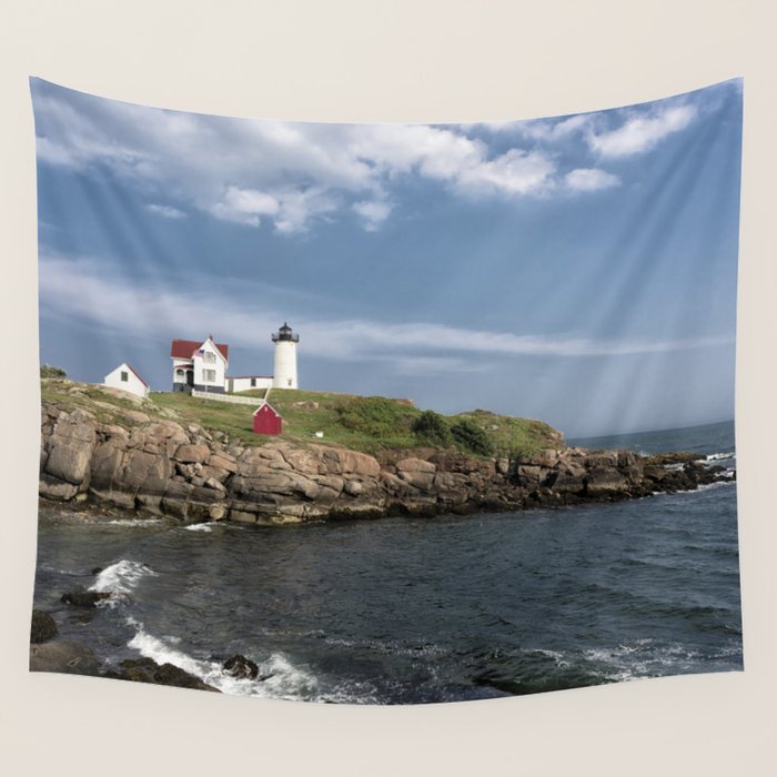 Nubble Lighthouse in Summer Wall Tapestry Gallery Image 4