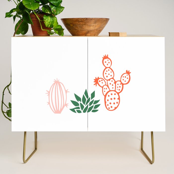 Hand drawn cactus plant art Credenza Gallery Image 1