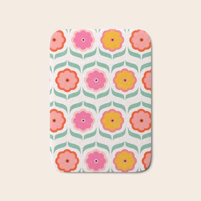 Bright Retro Geometric Pattern Bath Mat Gallery Image 1