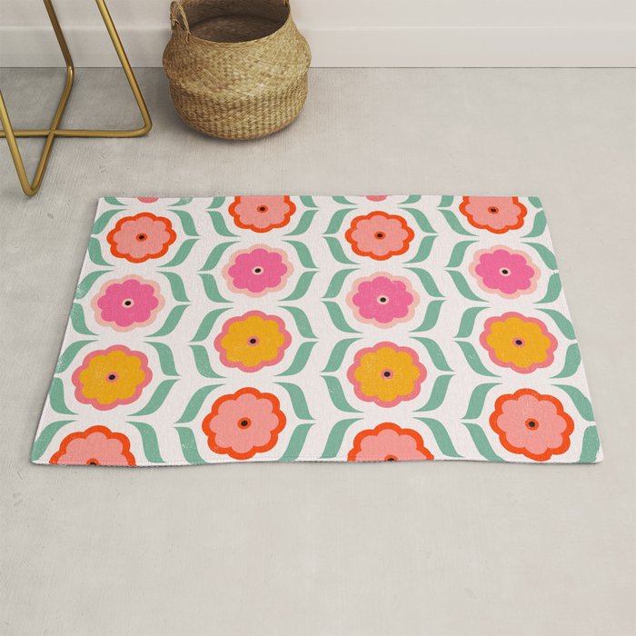 Bright Retro Geometric Pattern Rug Gallery Image 1