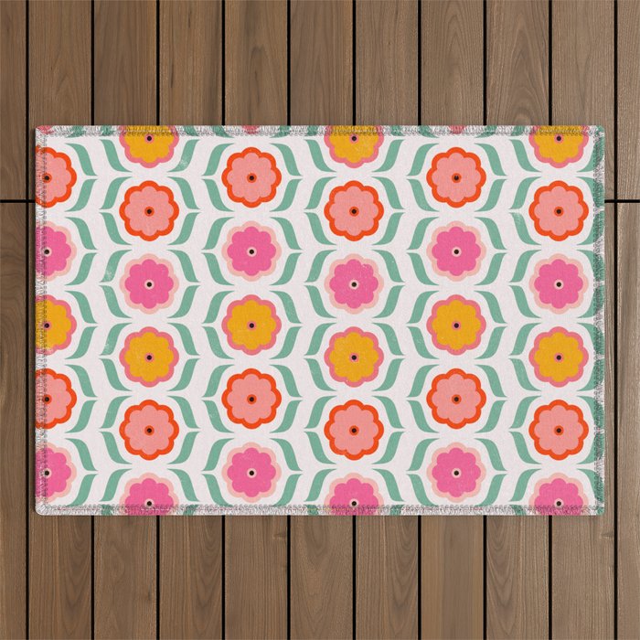Bright Retro Geometric Pattern Outdoor Rug Gallery Image 1