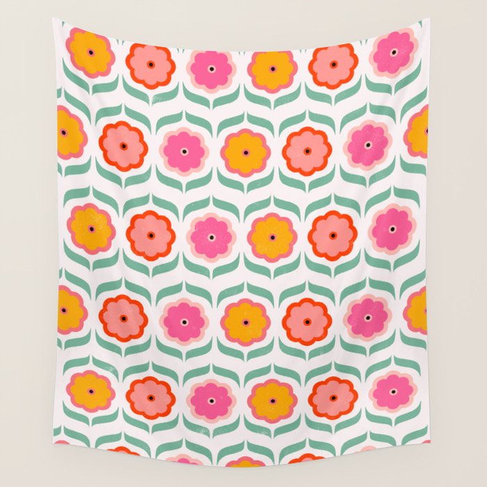 Bright Retro Geometric Pattern Wall Tapestry Gallery Image 1