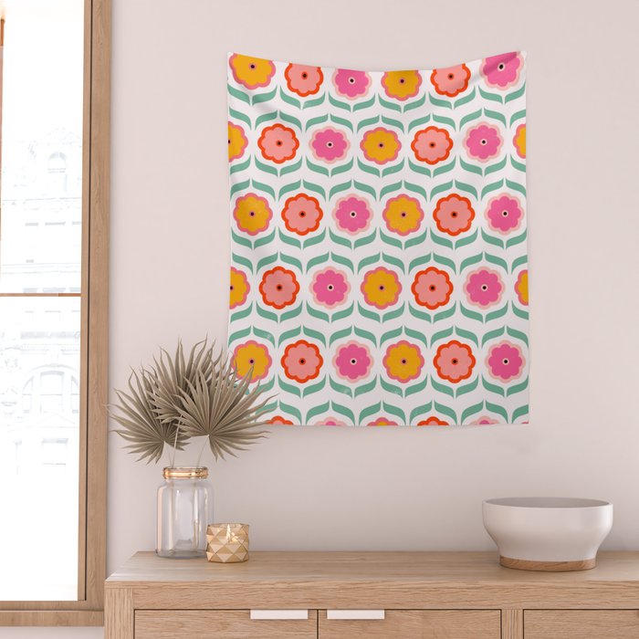 Bright Retro Geometric Pattern Wall Tapestry Gallery Image 2