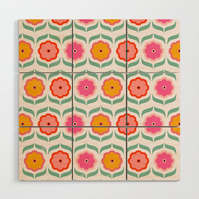 Bright Retro Geometric Pattern Wood Wall Art Gallery Image 1