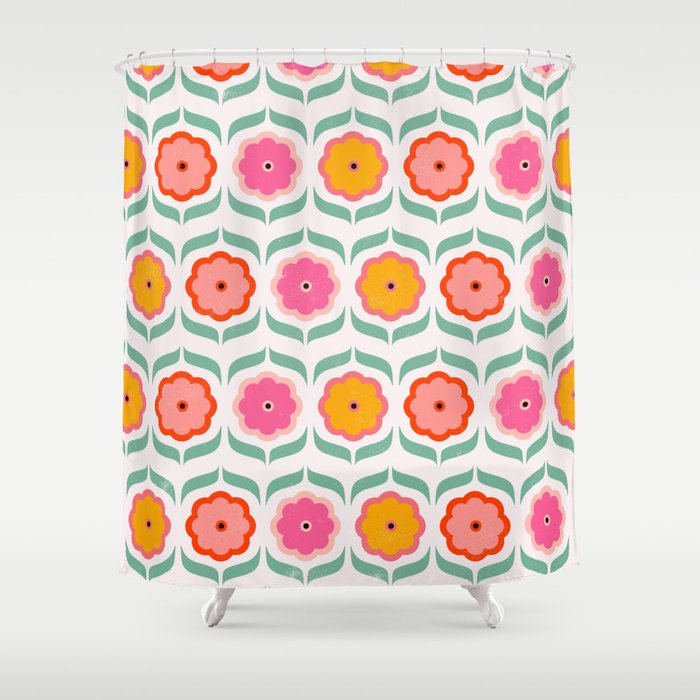 Bright Retro Geometric Pattern Shower Curtain Gallery Image 1