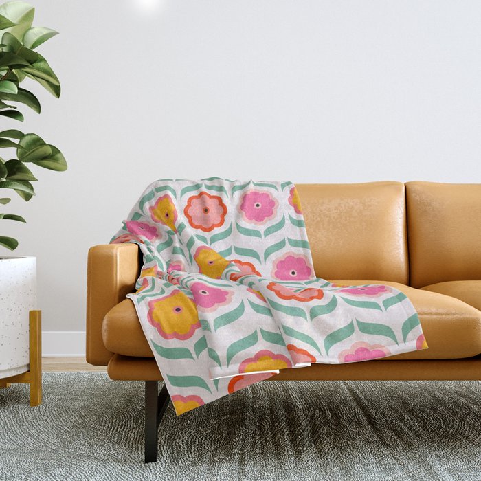 Bright Retro Geometric Pattern Throw Blanket Gallery Image 1