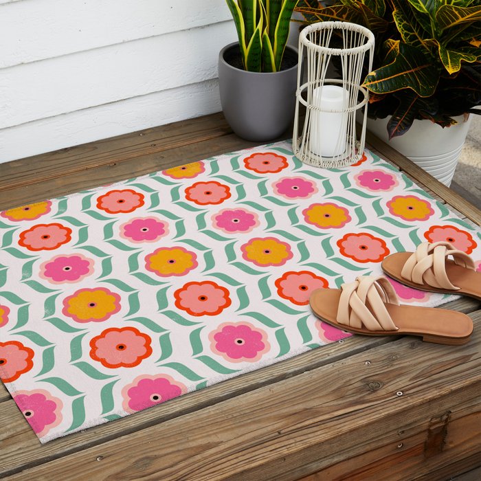 Bright Retro Geometric Pattern Outdoor Rug Gallery Image 2