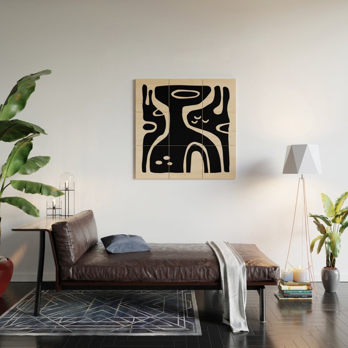 Abstract Art Black and Linen White Wood Wall Art Gallery Image 2