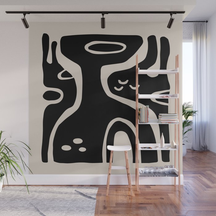 Abstract Art Black and Linen White Wall Mural Gallery Image 1