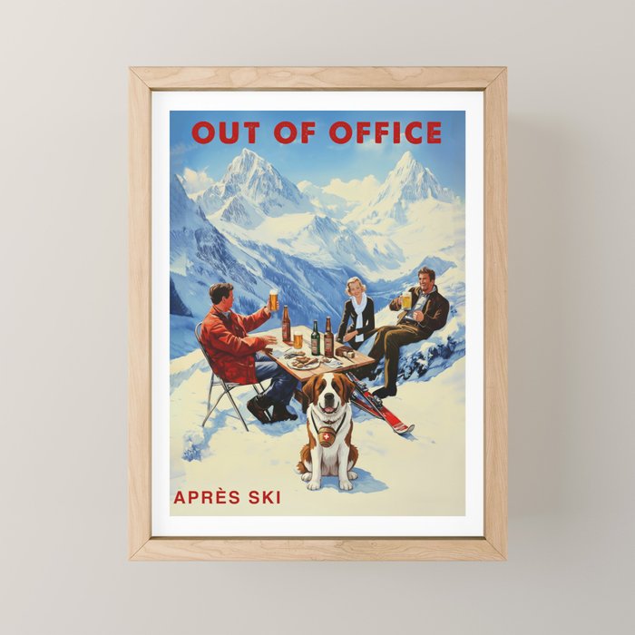 Retro Vintage Apres Ski Mountain Mini Art Print Gallery Image 1