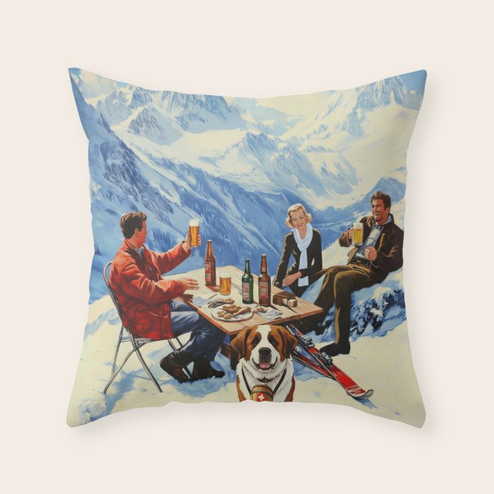 Retro Vintage Apres Ski Mountain Throw Pillow Gallery Image 6