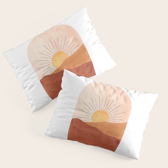 Abstract terracotta landscape, sun and desert, sunrise #1 Pillow Sham