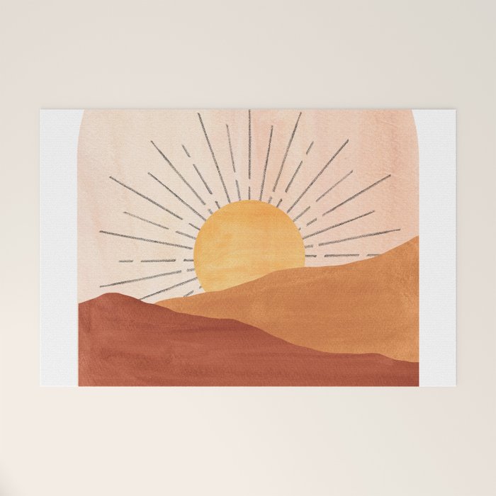 Abstract terracotta landscape, sun and desert, sunrise #1 Welcome Mat