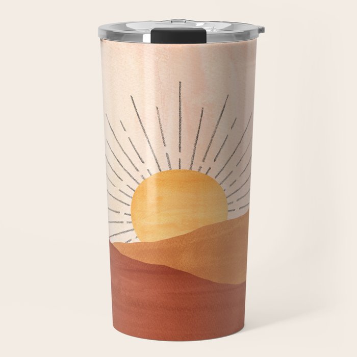 Abstract terracotta landscape, sun and desert, sunrise #1 Travel Mug