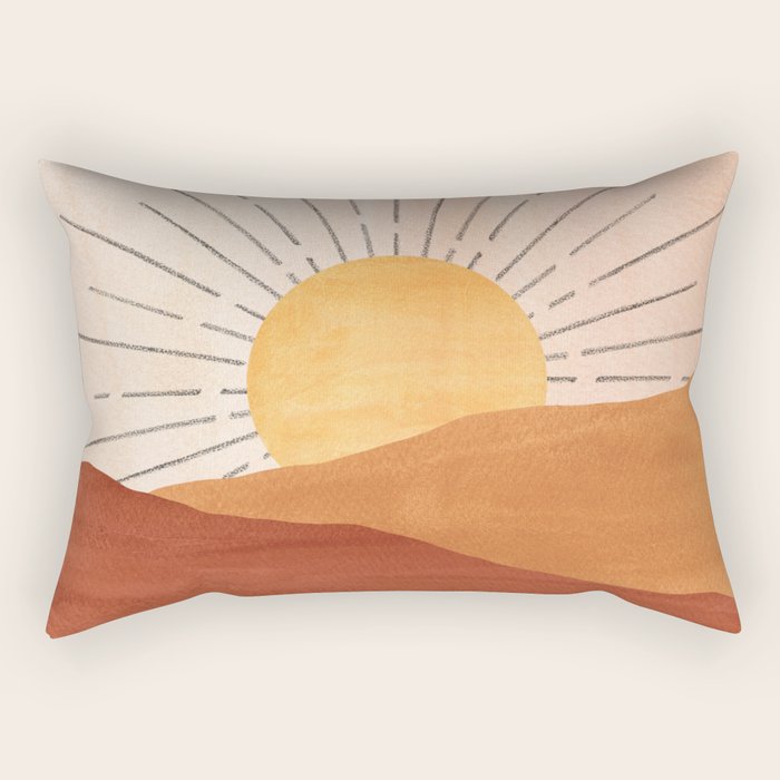 Abstract terracotta landscape, sun and desert, sunrise #1 Rectangular Pillow Gallery Image 1