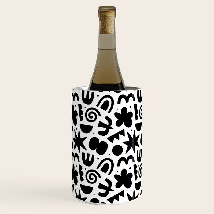 Black abstract organic shape doodle pattern Wine Chiller Gallery Image 1