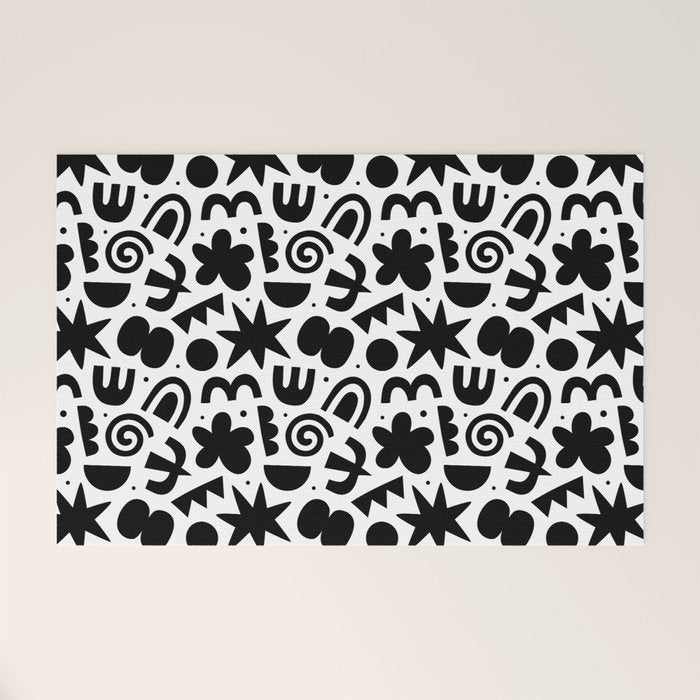 Black abstract organic shape doodle pattern Welcome Mat Gallery Image 1