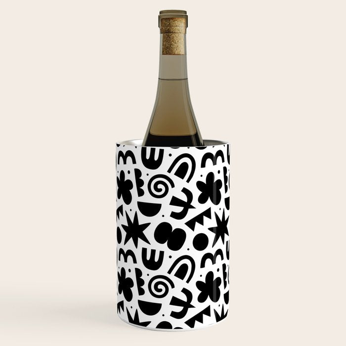 Black abstract organic shape doodle pattern Wine Chiller Gallery Image 3