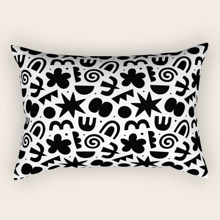 Black abstract organic shape doodle pattern Rectangular Pillow Gallery Image 1