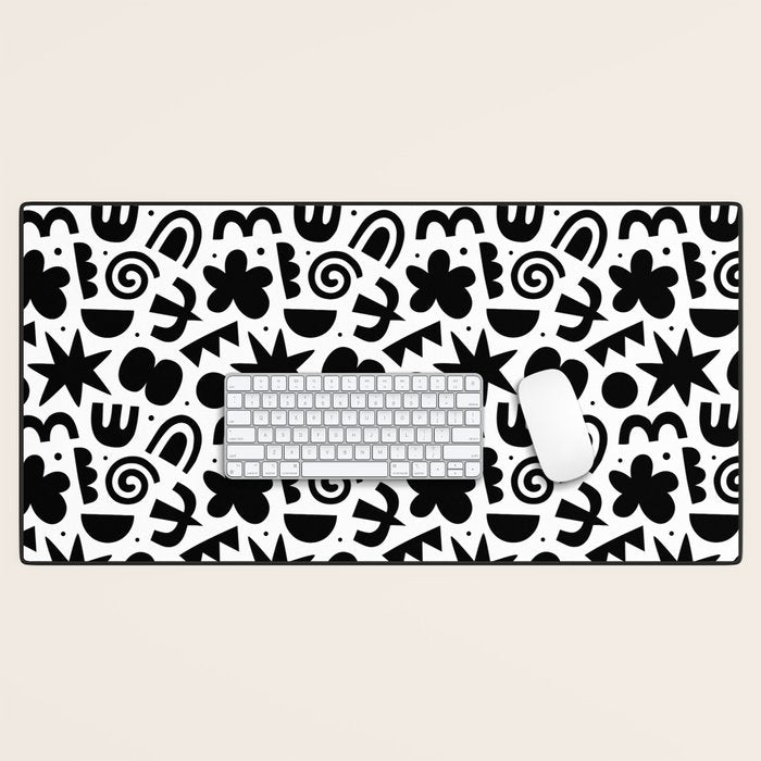 Black abstract organic shape doodle pattern Desk Mat Gallery Image 1