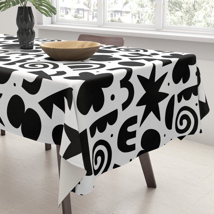 Black abstract organic shape doodle pattern Tablecloth Gallery Image 3