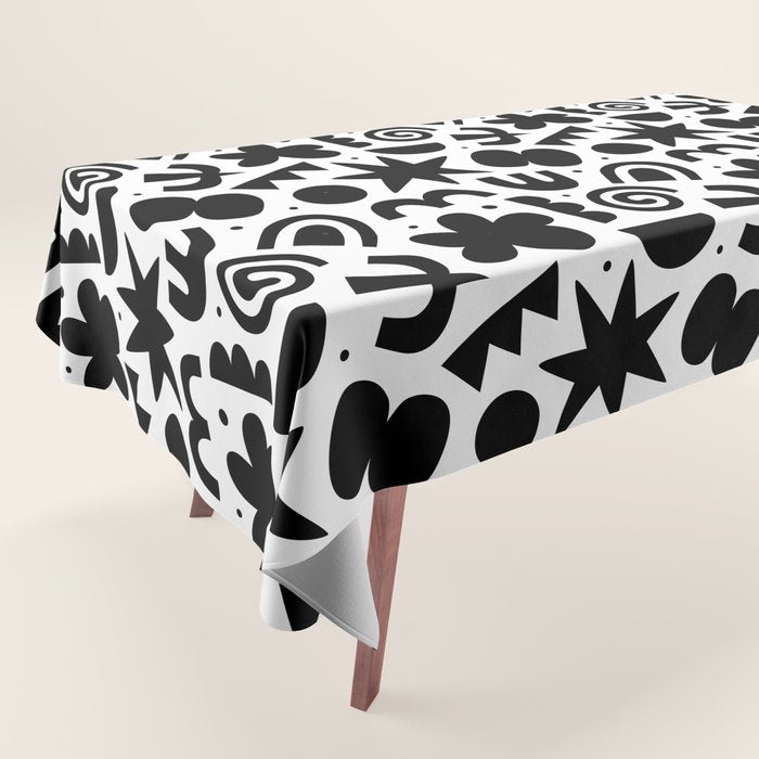 Black abstract organic shape doodle pattern Tablecloth Gallery Image 1