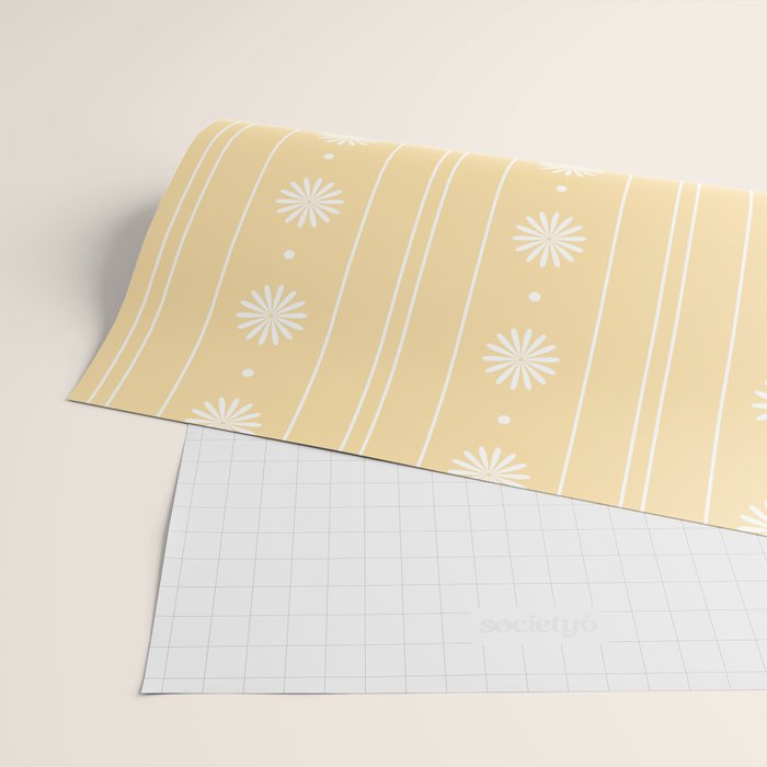 Daisy Stripes Pattern in Buttercream Yellow and White Wrapping Paper Gallery Image 2