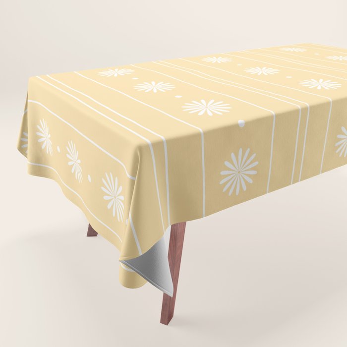 Daisy Stripes Pattern in Buttercream Yellow and White Tablecloth Gallery Image 1