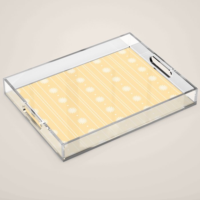Daisy Stripes Pattern in Buttercream Yellow and White Acrylic Tray Gallery Image 1