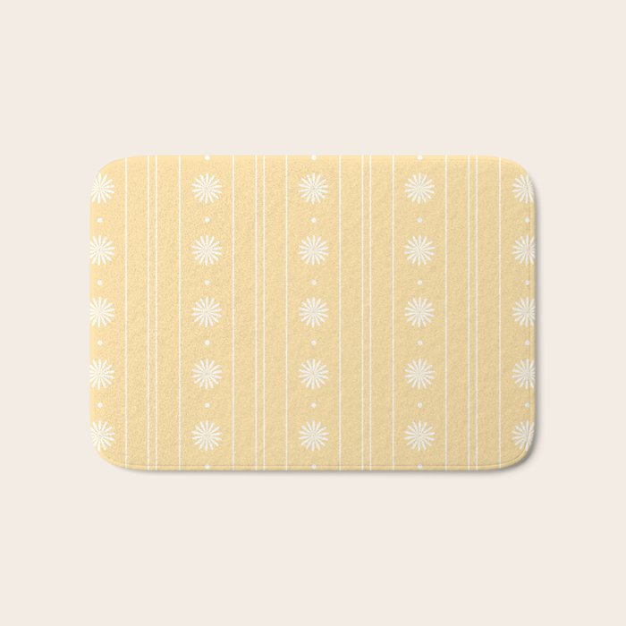 Daisy Stripes Pattern in Buttercream Yellow and White Bath Mat Gallery Image 1