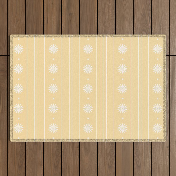 Daisy Stripes Pattern in Buttercream Yellow and White Outdoor Rug Gallery Image 1
