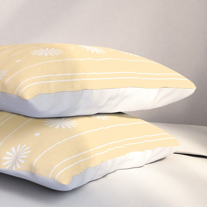 Daisy Stripes Pattern in Buttercream Yellow and White Pillow Sham Gallery Image 3