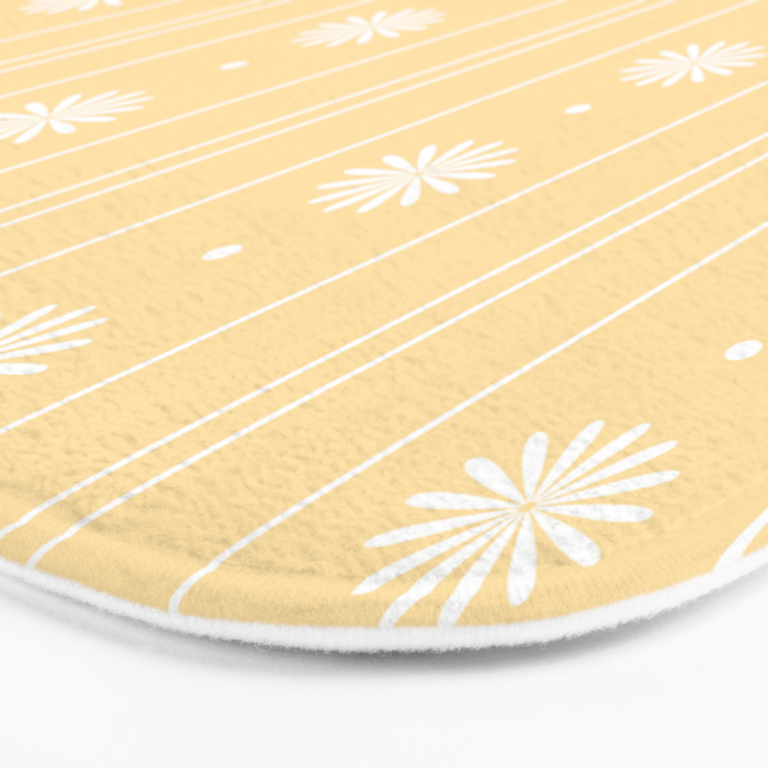 Daisy Stripes Pattern in Buttercream Yellow and White Bath Mat Gallery Image 3