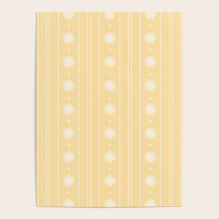 Daisy Stripes Pattern in Buttercream Yellow and White Poster Gallery Image 1