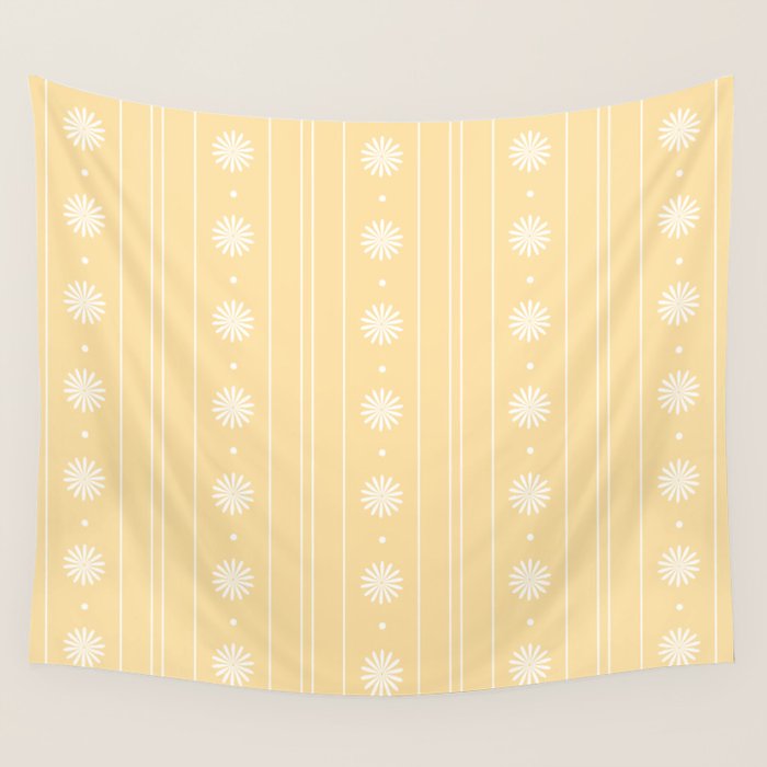 Daisy Stripes Pattern in Buttercream Yellow and White Wall Tapestry Gallery Image 4