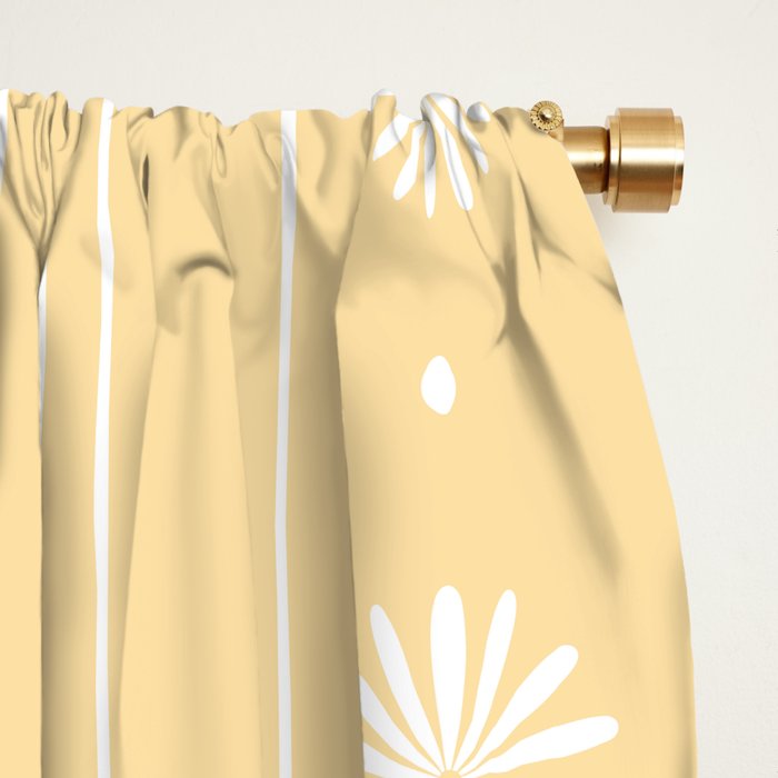 Daisy Stripes Pattern in Buttercream Yellow and White Window Curtain Gallery Image 2