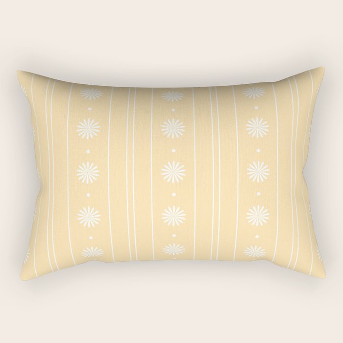 Daisy Stripes Pattern in Buttercream Yellow and White Rectangular Pillow Gallery Image 1