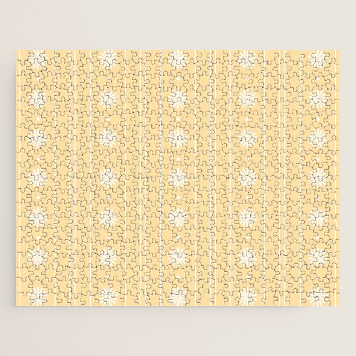 Daisy Stripes Pattern in Buttercream Yellow and White Jigsaw Puzzle Gallery Image 1