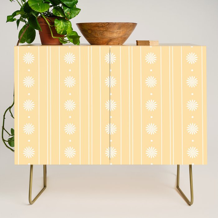 Daisy Stripes Pattern in Buttercream Yellow and White Credenza Gallery Image 1